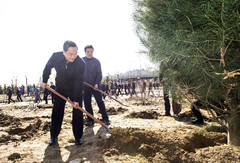 这是俞正声在植树。新华社记者 谢环驰 摄